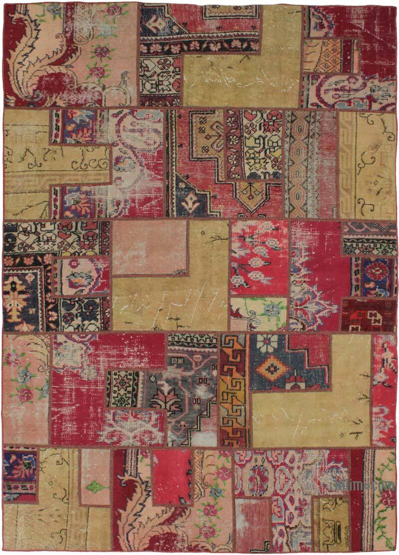 Patchwork Hand-Knotted Turkish Rug - 5' 7" x 8'  (67" x 96") - K0076614