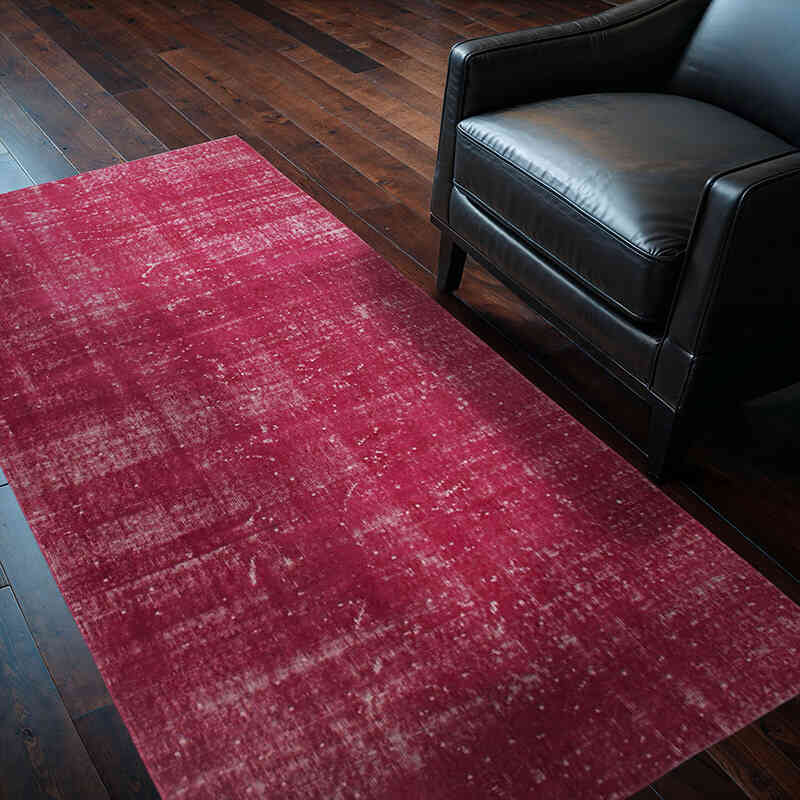 Rojo Alfombra Turca Vintage Sobre-teñida - 111 cm x 200 cm - K0076648