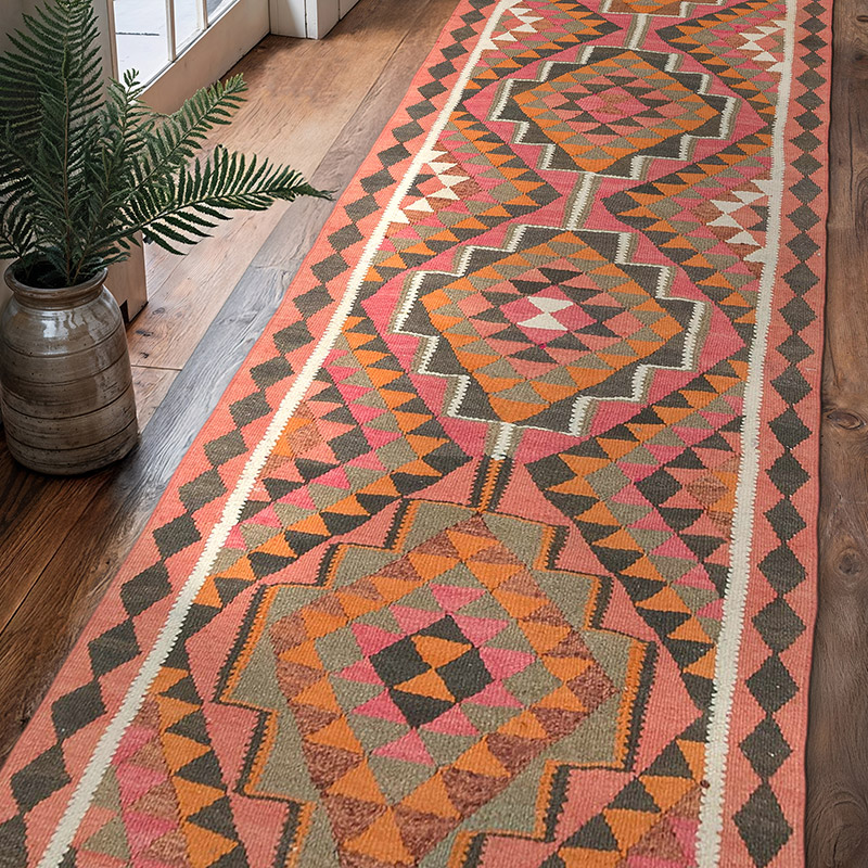 Vintage Tribal Kilim Runner - 3' 2" x 10' 1" (38" x 121") - K0077073