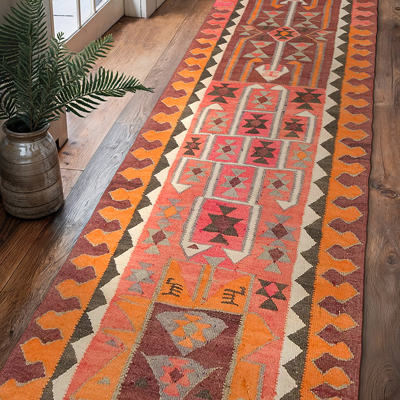 Vintage Tribal Kilim Runner - 3' 2" x 10' 3" (38" x 123") - K0077107