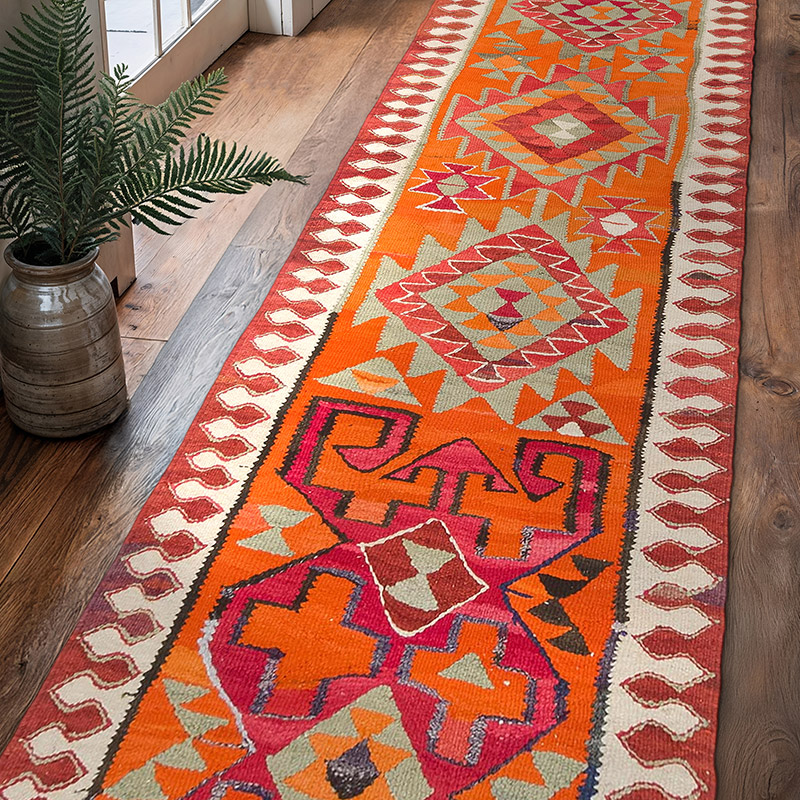 Vintage Tribal Kilim Runner - 3' 1" x 10' 7" (37" x 127") - K0077124
