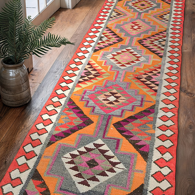 Vintage Tribal Kilim Runner - 3' 2" x 10' 5" (38" x 125") - K0077125