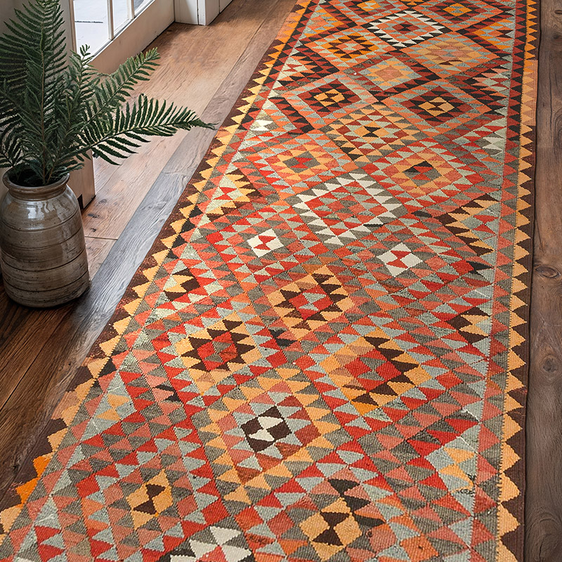 Vintage Tribal Kilim Runner - 3' 1" x 10' 3" (37" x 123") - K0077136