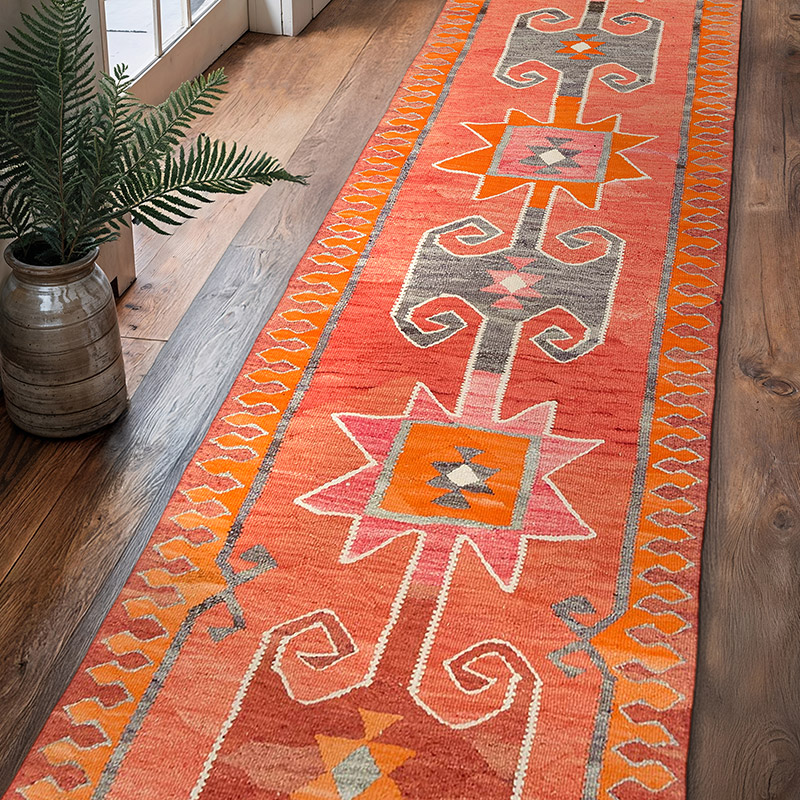 Vintage Tribal Kilim Runner - 3' 1" x 11' 8" (37" x 140") - K0077161