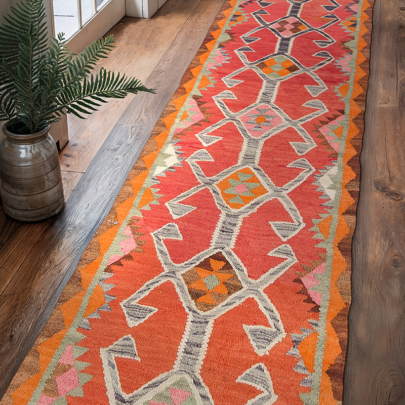 Vintage Tribal Kilim Runner - 3' 1" x 11' 7" (37" x 139") - K0077164