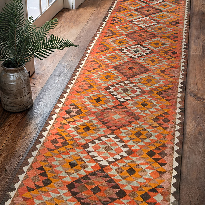 Vintage Tribal Kilim Runner - 3' 3" x 11' 2" (39" x 134") - K0077199
