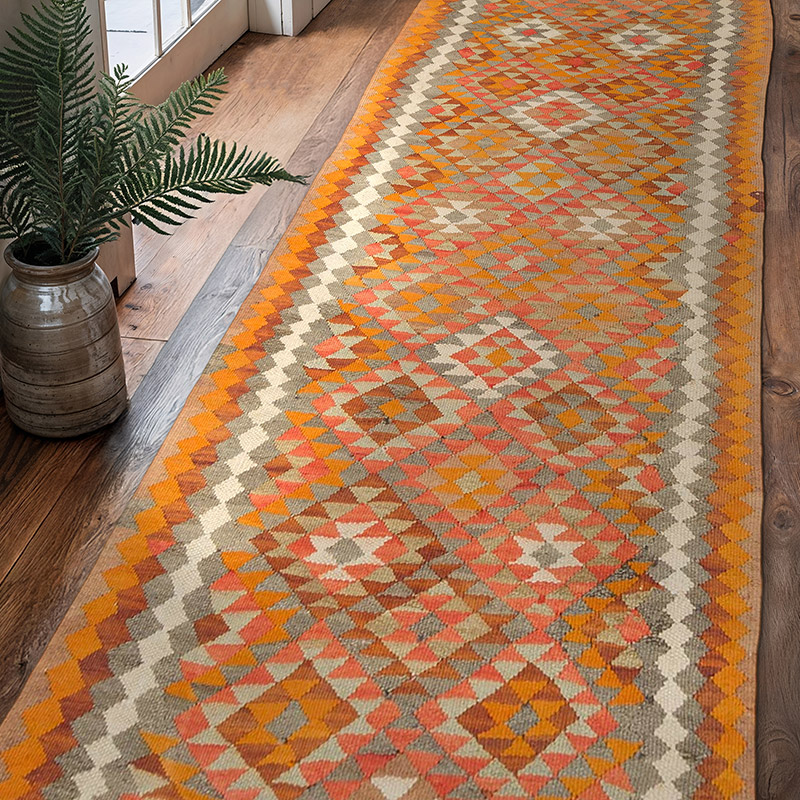 Vintage Tribal Kilim Runner - 3' 2" x 10' 1" (38" x 121") - K0077212