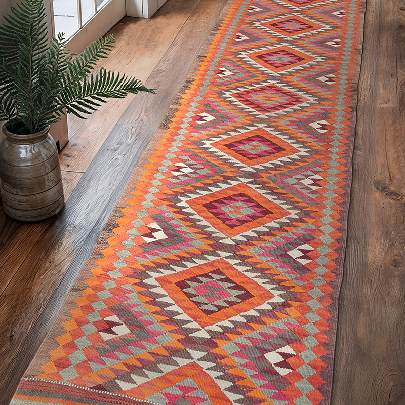 Vintage Tribal Kilim Runner - 2' 9" x 10' 8" (33" x 128") - K0077232