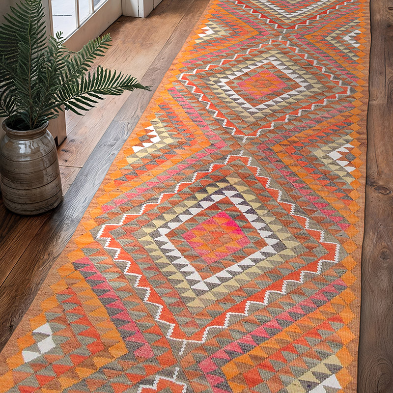 Vintage Tribal Kilim Runner - 3' 1" x 10' 4" (37" x 124") - K0077240