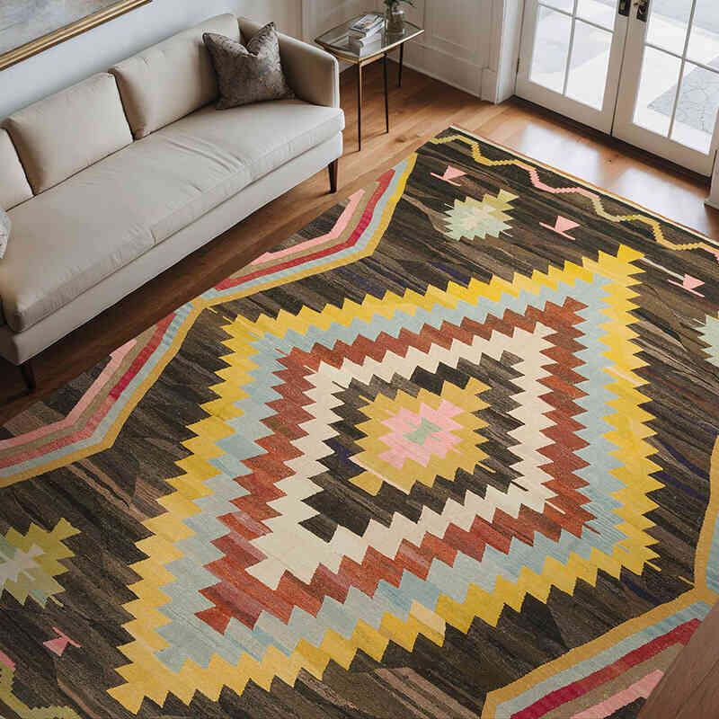 New Turkish Handwoven Kilim Rug - 8' 8" x 11' 10" (104" x 142") - K0077245