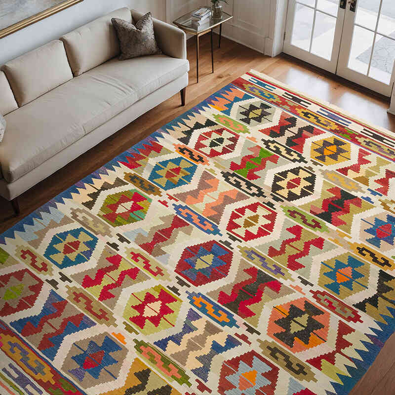 New Turkish Handwoven Kilim Rug - 8' 6" x 11' 4" (102" x 136") - K0077246