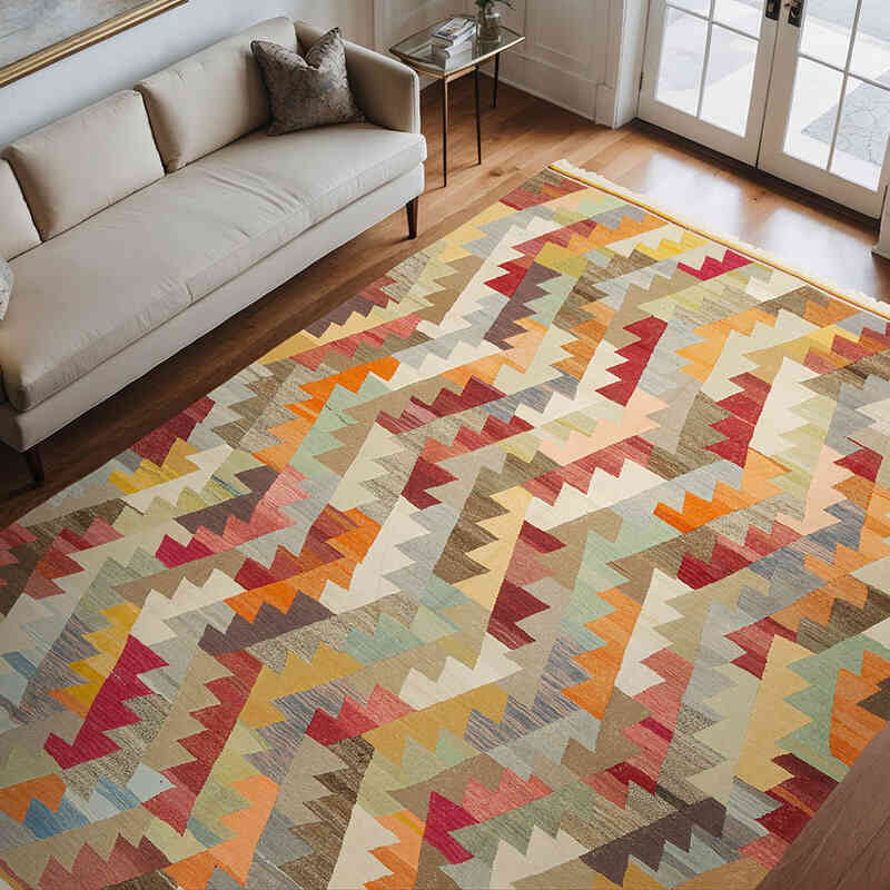New Turkish Handwoven Kilim Rug - 8' 7" x 11' 10" (103" x 142") - K0077251