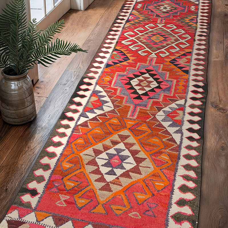 Vintage Tribal Kilim Runner - 3' 1" x 10' 8" (37" x 128") - K0077268