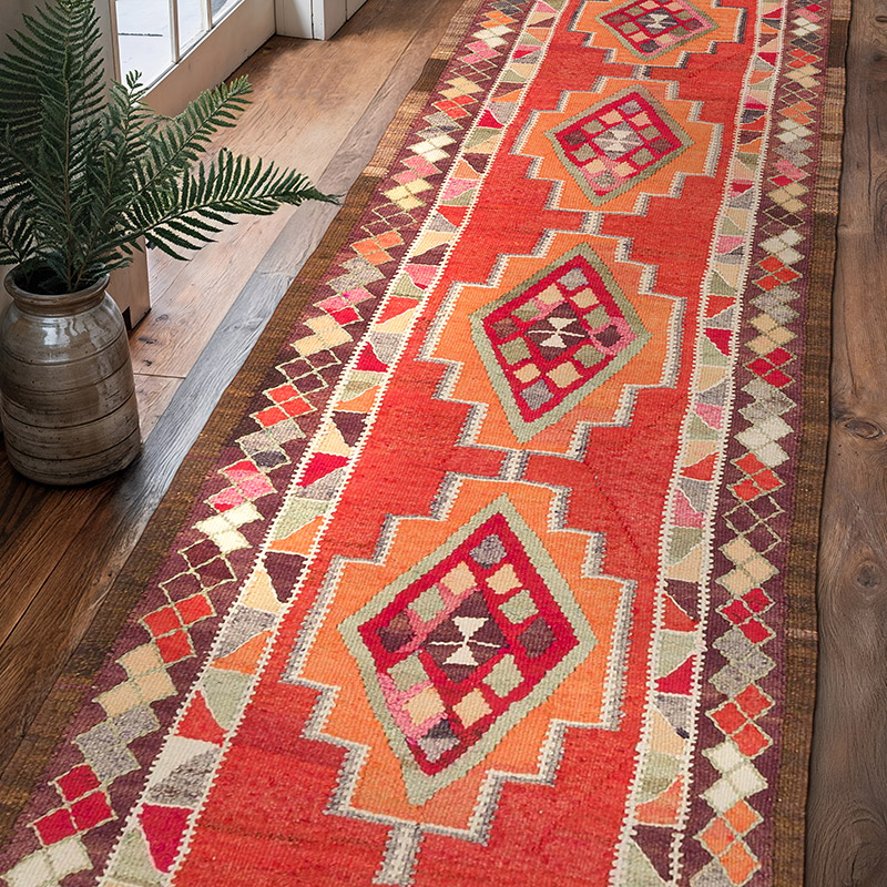Vintage Tribal Kilim Runner - 2' 11" x 9' 10" (35" x 118") - K0077287