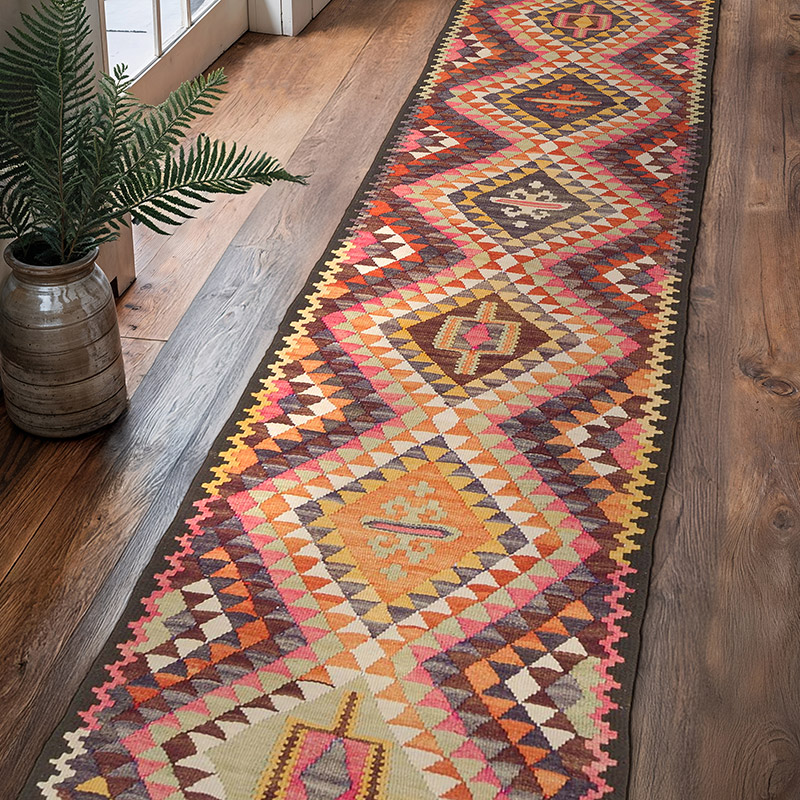 Vintage Tribal Kilim Runner - 2' 7" x 11' 6" (31" x 138") - K0077473