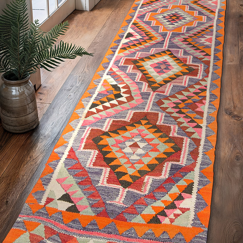 Alfombra Kilim Tribal Vintage - 98 cm x 341 cm - K0077495