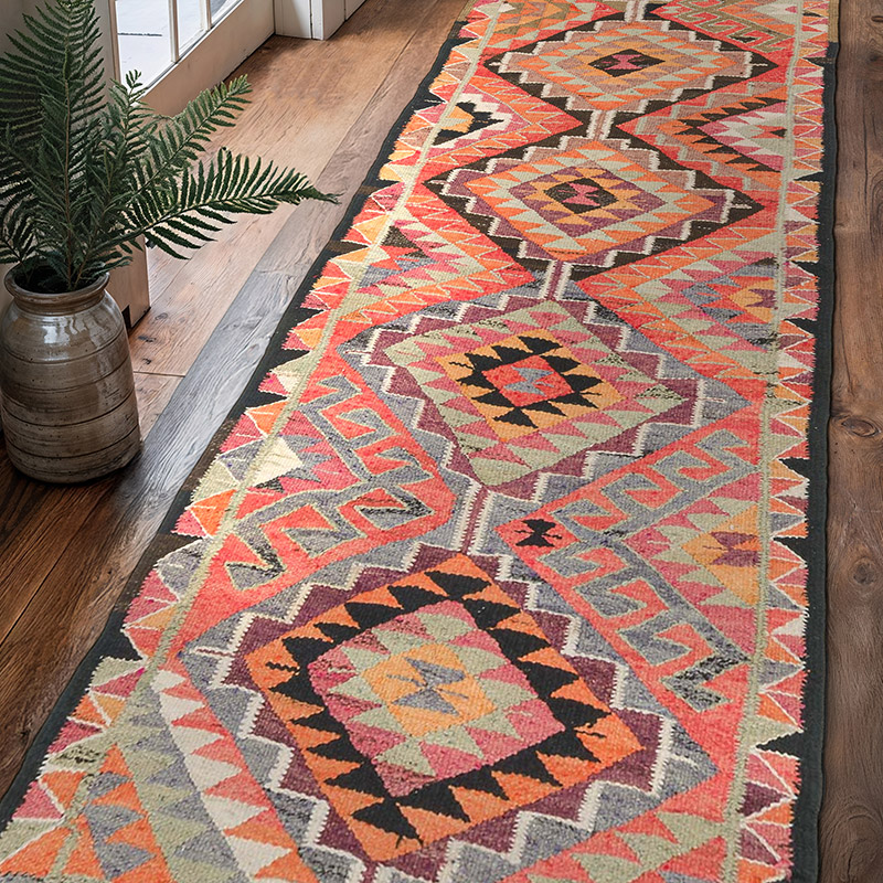 Vintage Tribal Kilim Runner - 3' 2" x 10' 4" (38" x 124") - K0077505