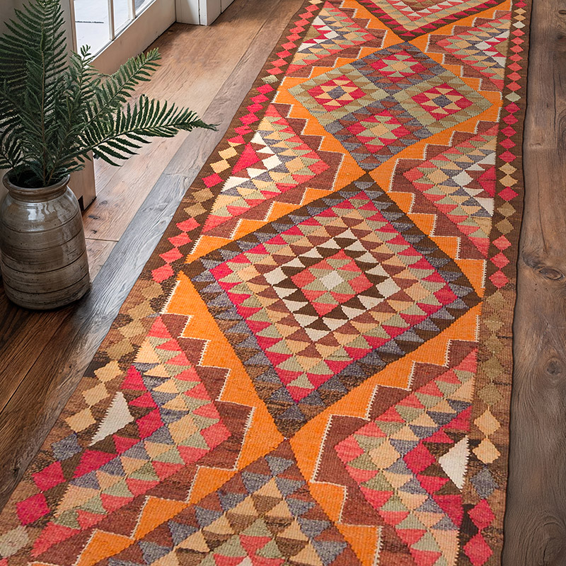 Vintage Tribal Kilim Runner - 2' 11" x 10' 6" (35" x 126") - K0077542