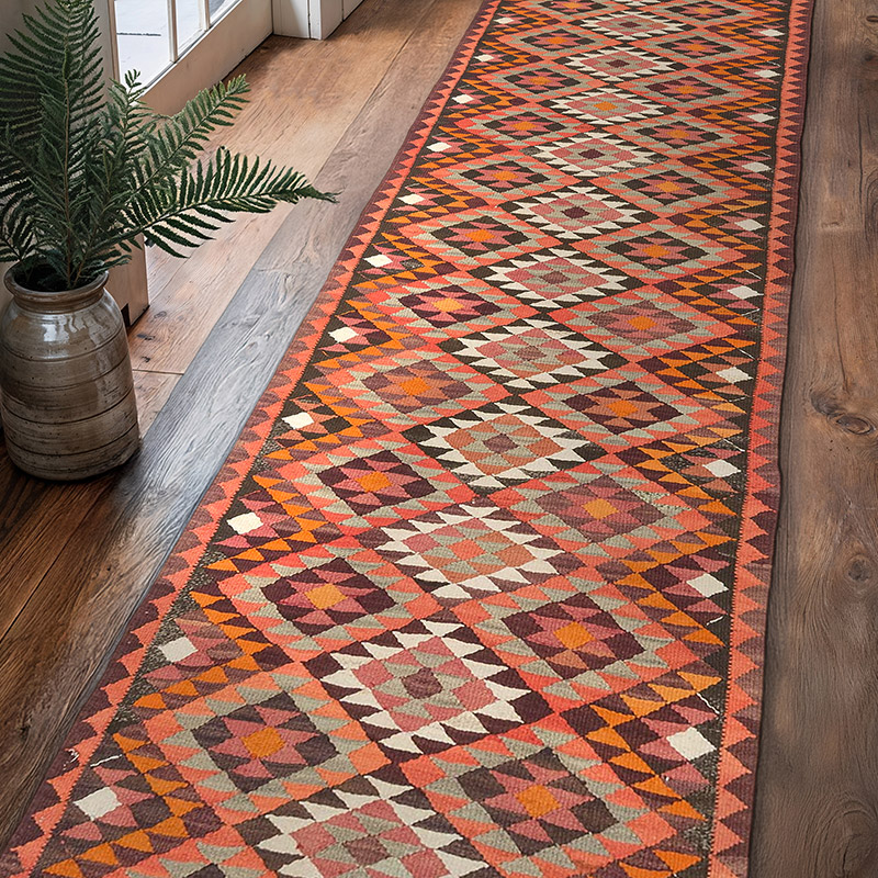 Vintage Herki Kilim Runner - 2' 11" x 11' 5" (35" x 137") - K0077611