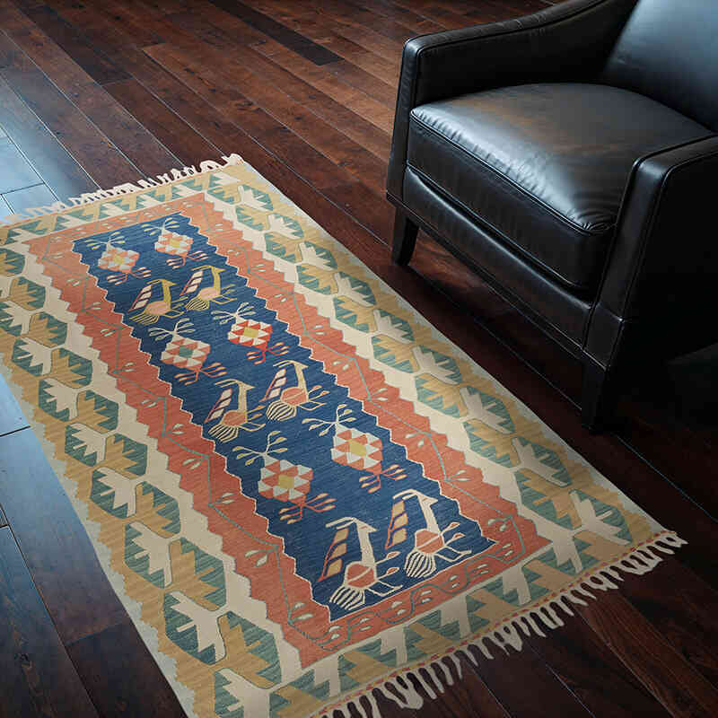 New Handwoven Turkish Kilim Rug - 3' 6" x 5' 4" (42" x 64") - K0077643