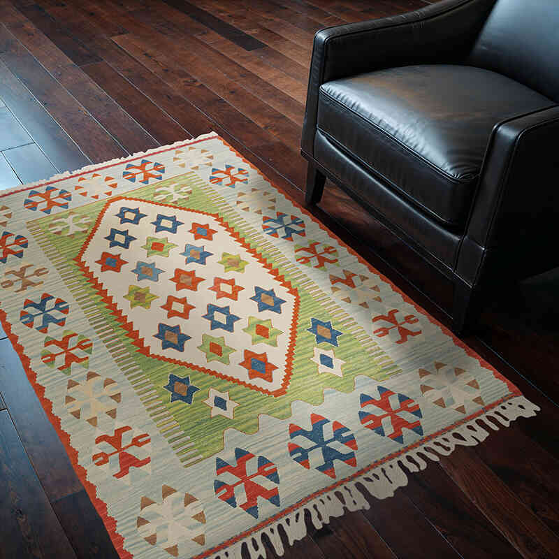 New Handwoven Turkish Kilim Rug - 3' 7" x 5' 3" (43" x 63") - K0077647