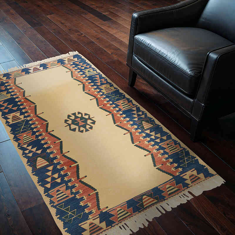 New Handwoven Turkish Kilim Rug - 3' 8" x 5' 7" (44" x 67") - K0077661