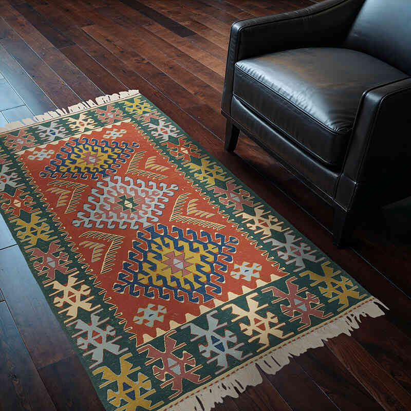 New Handwoven Turkish Kilim Rug - 3' 9" x 5' 7" (45" x 67") - K0077666
