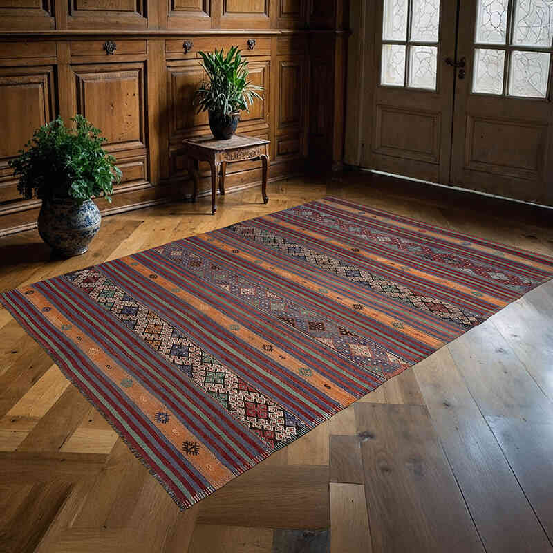 Vintage Denizli Kilim Rug - 5' 10" x 8' 4" (70" x 100") - K0077718