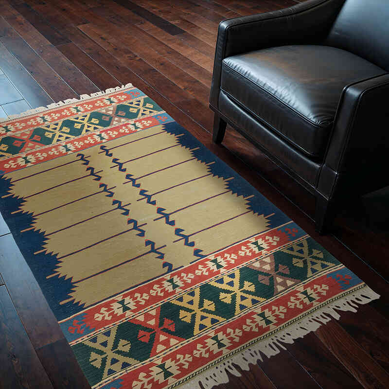 New Handwoven Turkish Kilim Rug - 3' 10" x 5' 6" (46" x 66") - K0077789