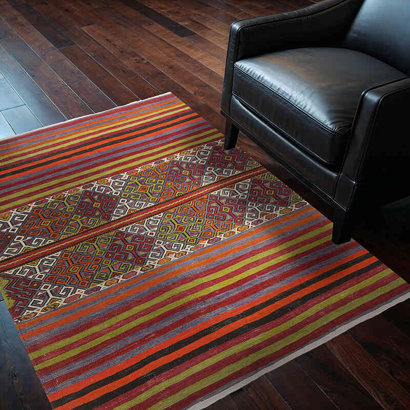 Vintage Afyon Kilim Rug - 4' 1" x 4' 9" (49" x 57") - K0077925