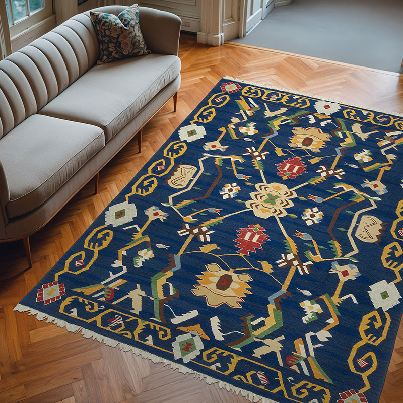 New Handwoven Turkish Kilim Rug - 7' 7" x 10' 1" (91" x 121") - K0078319