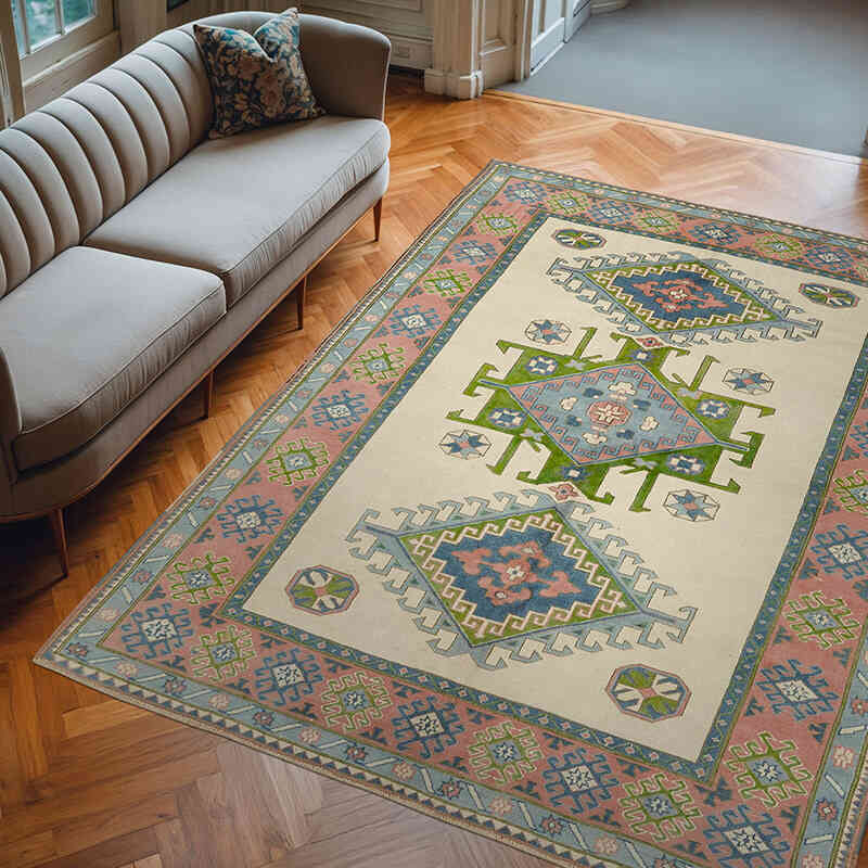 Vintage Turkish Hand-Knotted Rug - 6' 11" x 9'  (83" x 108") - K0078610