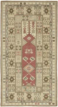 Vintage Turkish Hand-Knotted Rug - 123 cm x 229 cm