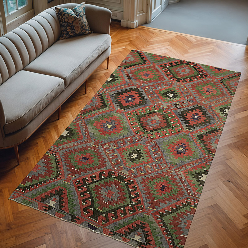 Vintage Anatolian Kilim Rug - 5' 10" x 10' 1" (70" x 121") - K0079120