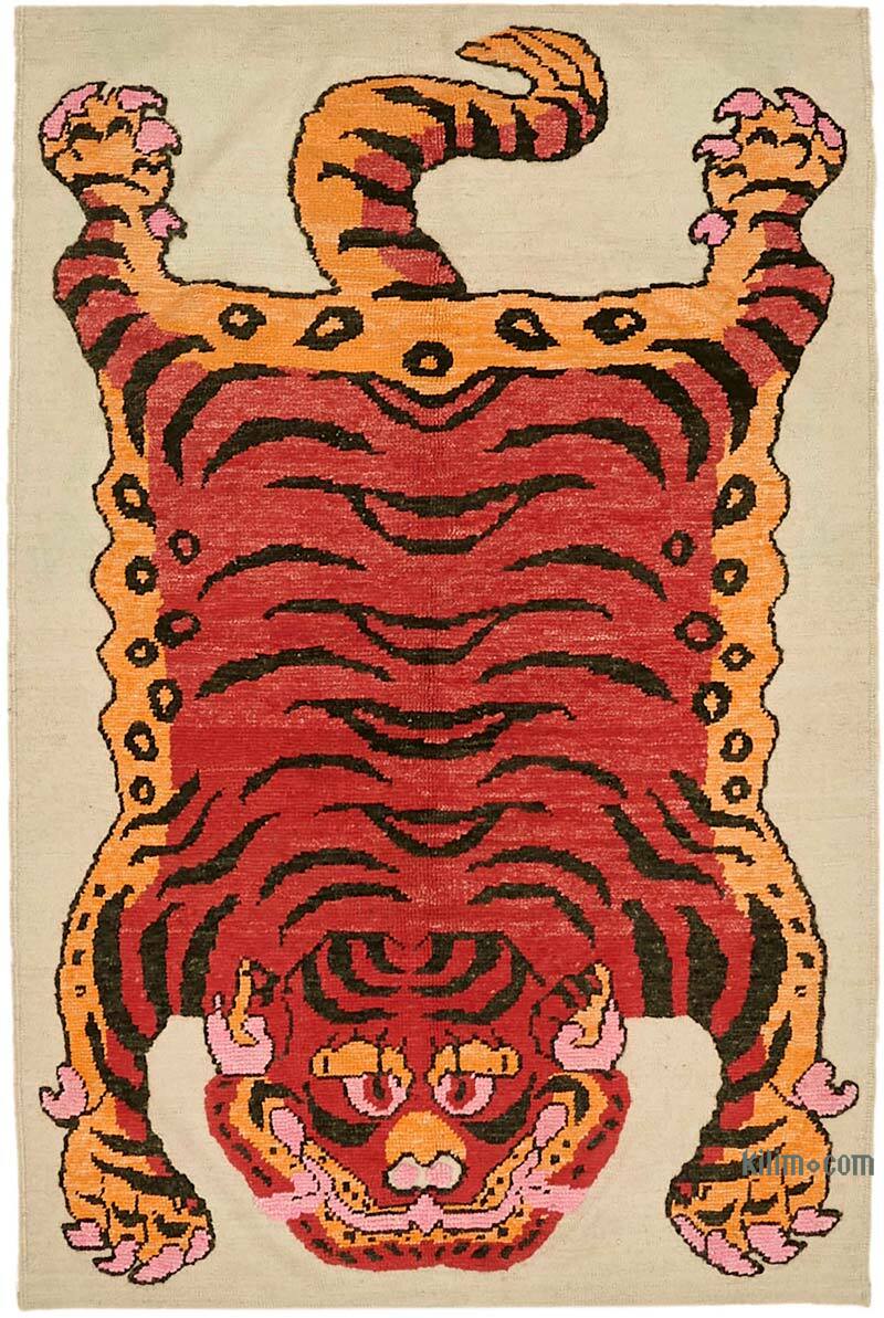 New Hand-Knotted Tiger Rug - 4' 8" x 7' 5" (56" x 89") - K0079196