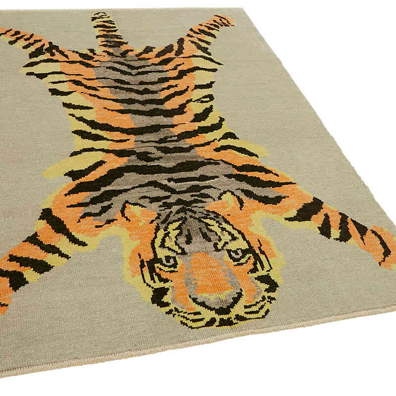 Alfombra Nueva de Nudo a Mano con Diseño de Tigre - 141 cm x 188 cm - K0079198