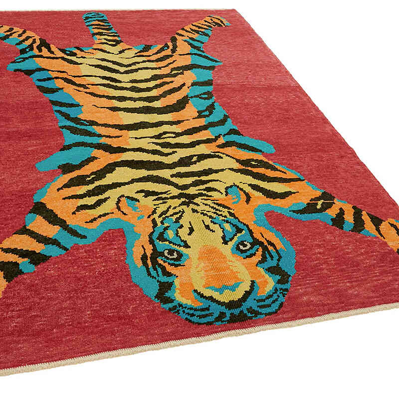 Alfombra Nueva de Nudo a Mano con Diseño de Tigre - 167 cm x 223 cm - K0079199