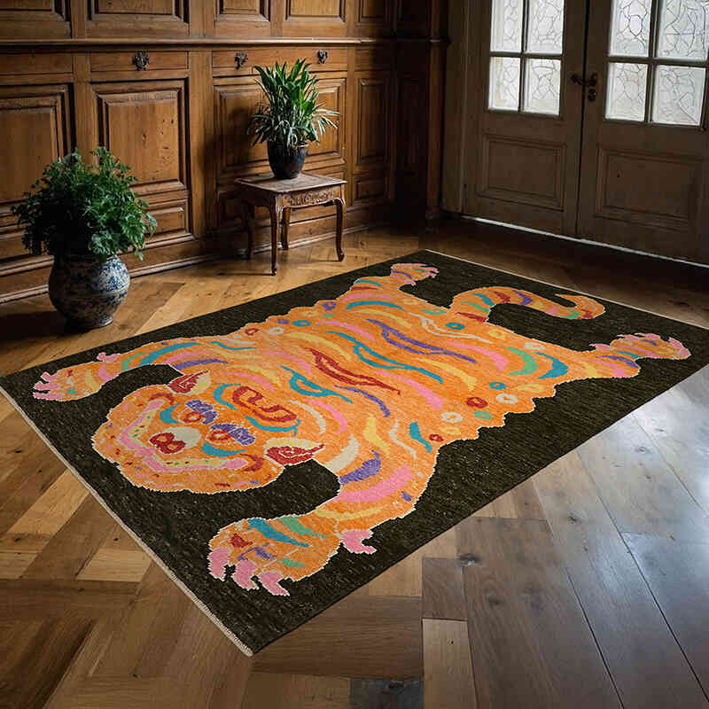 New Hand-Knotted Tiger Rug - 5' 7" x 7' 10" (67" x 94") - K0079204