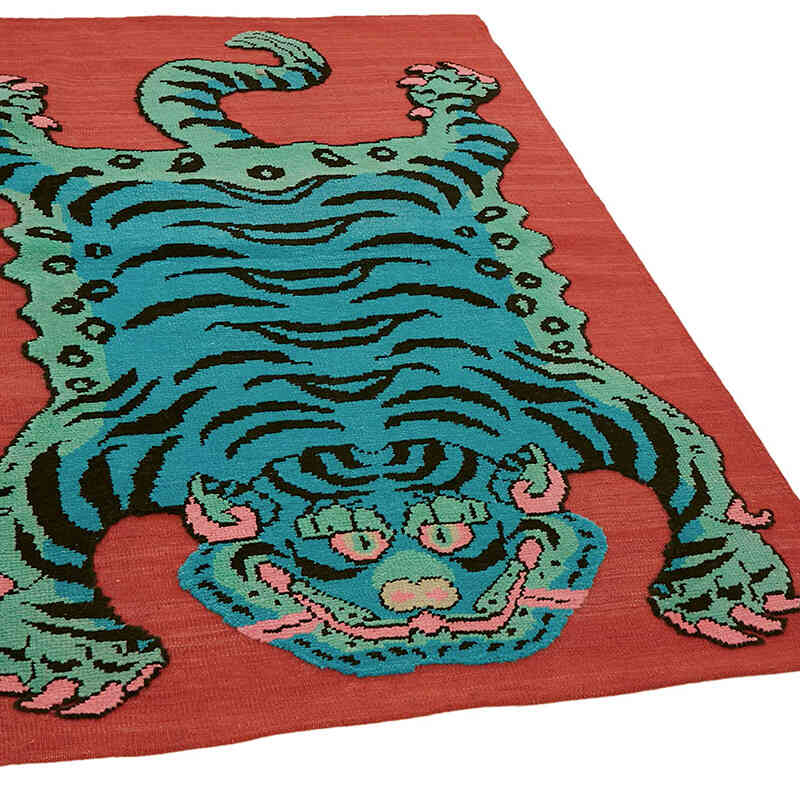 Alfombra Nueva de Nudo a Mano con Diseño de Tigre - 121 cm x 178 cm - K0079205