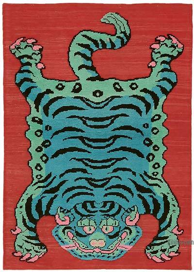 Alfombra Nueva de Nudo a Mano con Diseño de Tigre - 121 cm x 178 cm