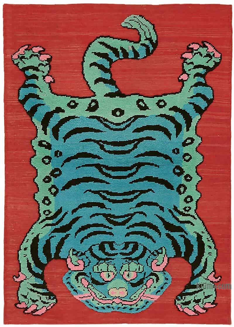 Alfombra Nueva de Nudo a Mano con Diseño de Tigre - 121 cm x 178 cm - K0079205