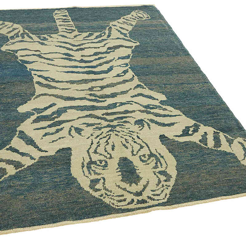 Alfombra Nueva de Nudo a Mano con Diseño de Tigre - 143 cm x 193 cm - K0079207