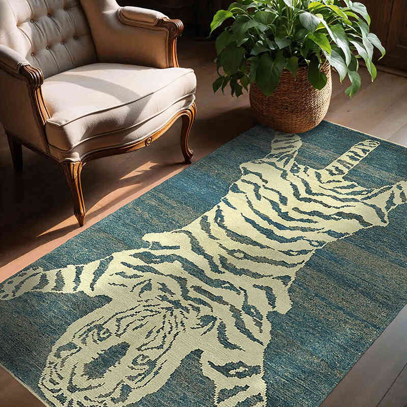 Alfombra Nueva de Nudo a Mano con Diseño de Tigre - 143 cm x 193 cm - K0079207