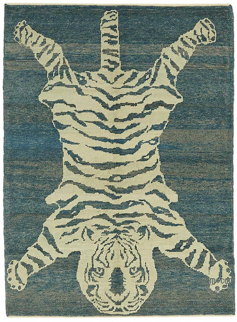Alfombra Nueva de Nudo a Mano con Diseño de Tigre - 143 cm x 193 cm - K0079207