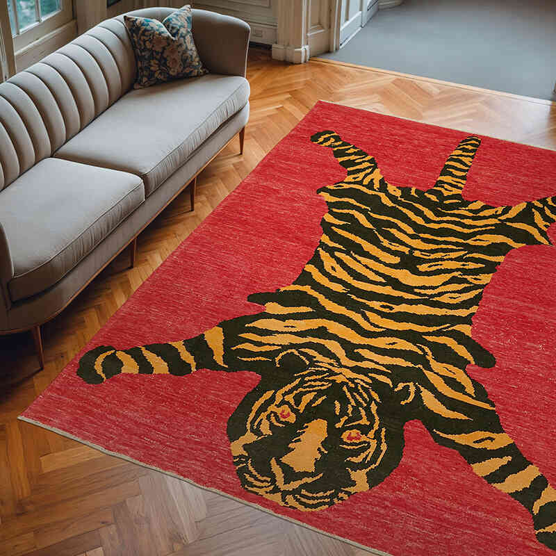 Alfombra Nueva de Nudo a Mano con Diseño de Tigre - 252 cm x 301 cm - K0079209