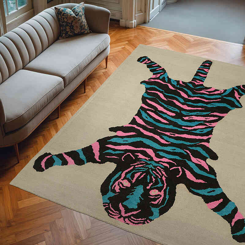 Alfombra Nueva de Nudo a Mano con Diseño de Tigre - 251 cm x 310 cm - K0079211