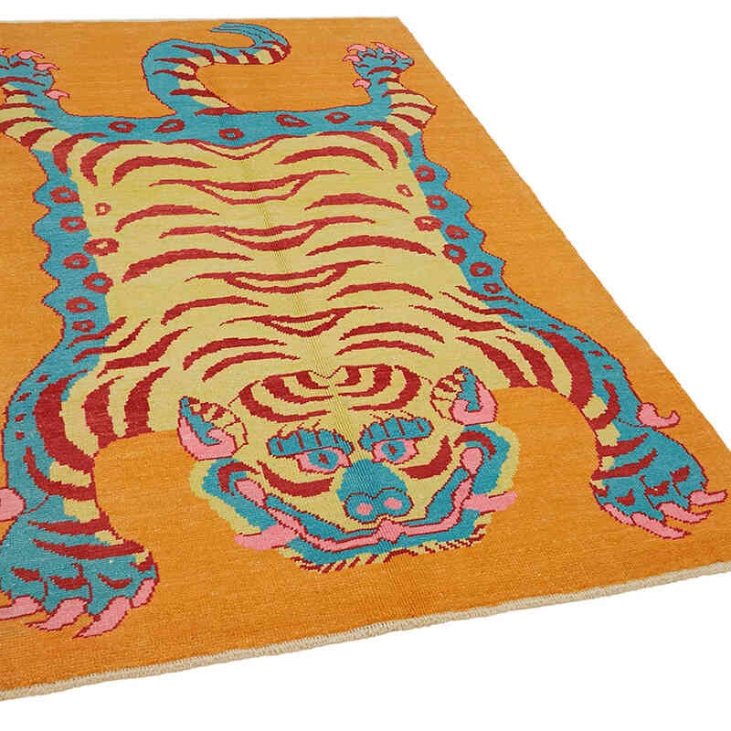 Alfombra Nueva de Nudo a Mano con Diseño de Tigre - 155 cm x 246 cm - K0079215