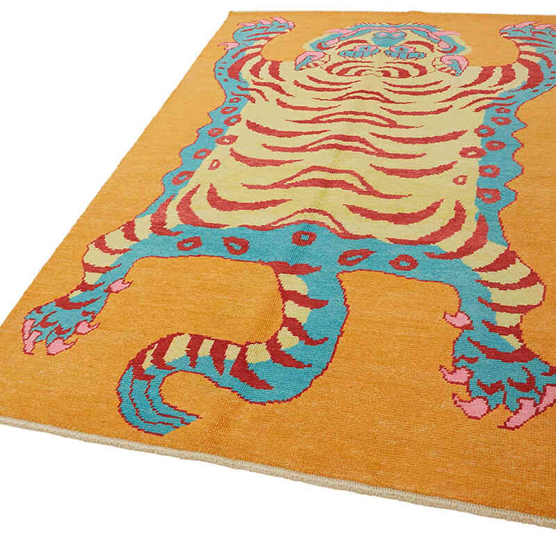 Alfombra Nueva de Nudo a Mano con Diseño de Tigre - 155 cm x 246 cm - K0079215