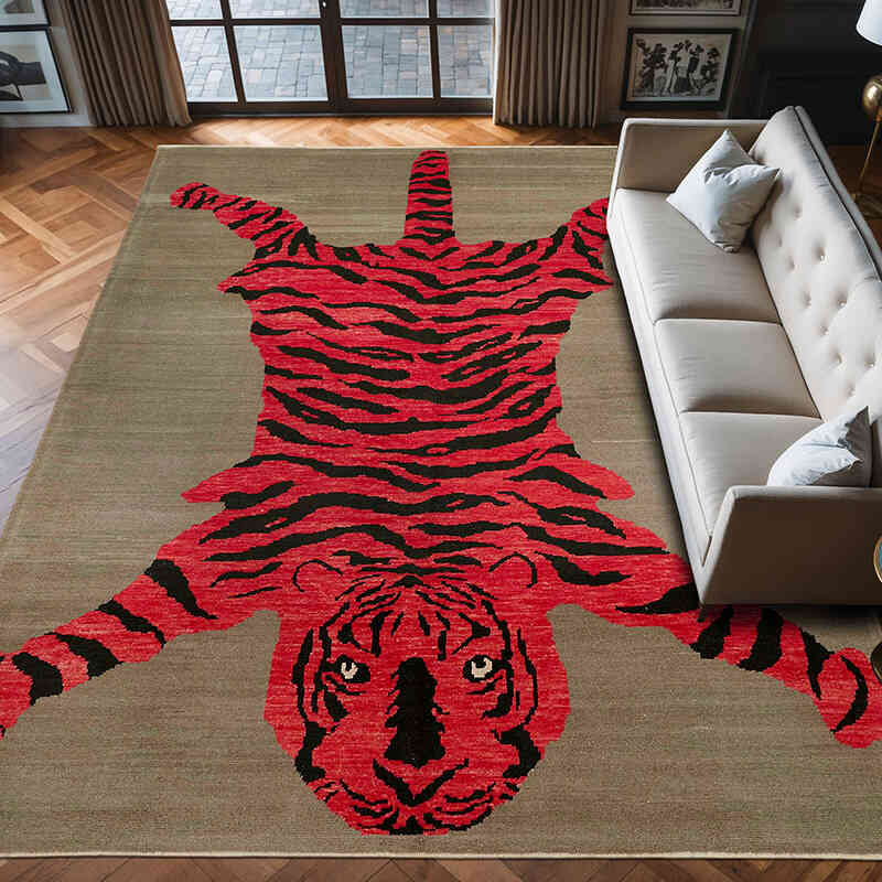 Alfombra Nueva de Nudo a Mano con Diseño de Tigre - 282 cm x 373 cm - K0079217