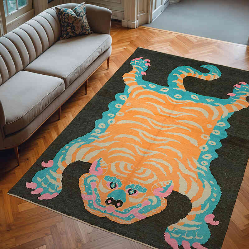 New Hand-Knotted Tiger Rug - 6' 11" x 10'  (83" x 120") - K0079229